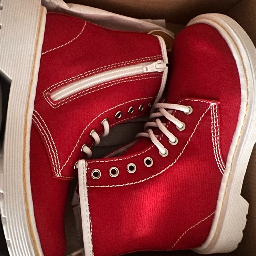 Dr. Martens Kids Red Canvas Lace-Up Boots with Side Zip